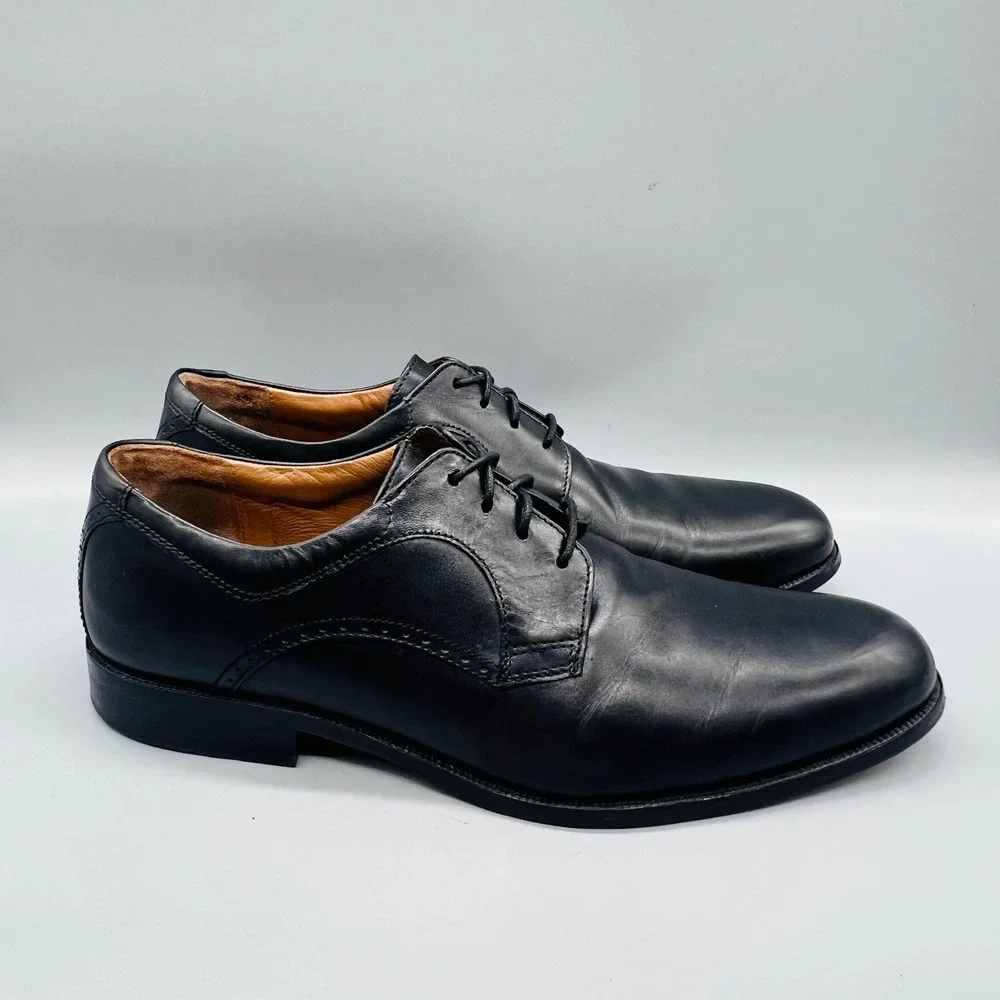 J. Murphy Johnston & Murphy Dress Shoes Mens 12 Black Leather Derby Plain Toe
